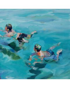 Claudio Malacarne, Swimming, oil on canvas, 60x60 cm