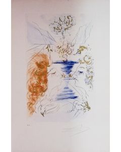  Salvador Dalì, The Kiss from “Song of Songs of Solomon”, drypoint etching and gold dust, 38x57 cm, 1971