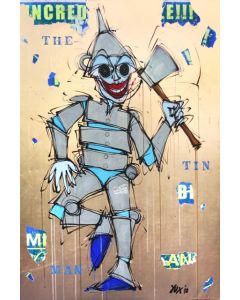 Yux, The Tin Man, acrylic, crayon and poster on copper eco-friendly leather, 100x150 cm cm 