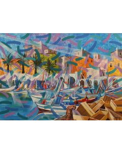 Milo, Trani, il porto, acrilico su tela, 50x70 cm