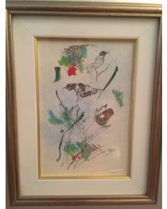 Ernesto Treccani, Uccellini, mista su cartoncino, 17x25cm