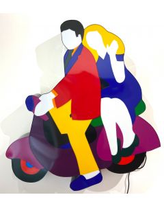 Marco Lodola, Coppia in Vespa, pennarelli su cartoncino, 42x30 cm