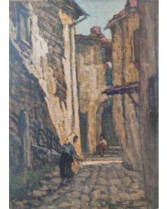 Giuseppe Comparini, Old village alley, oil on canvas, 37x50 cm, 1968