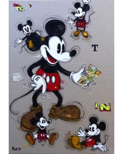 Yux, Mickey Mouse, acrylic, crayon, enamel and poster on canvas, 70x100 cm 