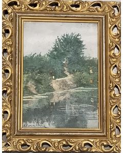 Carlo Achille Cavalieri, Lungo il fiume, olio su tavola, 19,5x25 cm (con cornice)