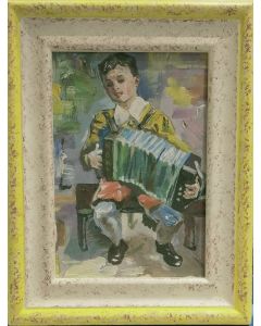 German Expressionism, Accordion Player, oil and tempera on panel, 23.5x18.5 cm (with frame)