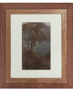Anonimo, Paesaggio, Olio su carta, 40,5x34,5 cm (con cornice) 