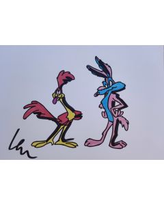 Marco Lodola, Willy il Coyote e Beep Beep, pennarelli su cartoncino, 42x30 cm