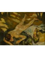 Espressionismo tedesco, Nudo maschile,  olio su tavola, 24x18 cm 