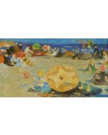Scuola Francese,  Sulla spiaggia, olio su tavola, 11,5x19 cm