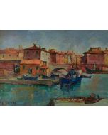 Antonio Sbrana, Canale a Livorno, olio su tavola, 50x70 cm