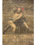 Enrico Pambianchi, Lottatori di Sumo,  collage, olio, acrilico, matite, gessetti, resine su cartone d'arazzo, 124x176 cm