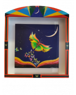 Meloniski da Villacidro, Butterflies, mixed media on canvas with small theatre frame, 40x40 cm (55x62 cm small theatre)