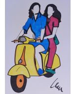 Marco Lodola, Couple on Vespa, ink markers on cardboard, 42x30 cm