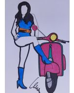 Marco Lodola, Pin up con Vespa, pennarelli su cartoncino, 42x30 cm