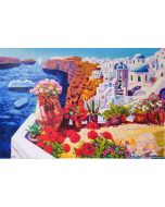 Athos Faccincani, Un sogno di luce intorno a Santorini, serigrafia, 80x120 cm
