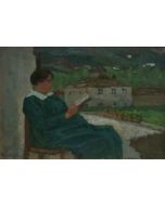 Giovanni Malesci, Mia moglie in giardino: gravidanza, olio su tavola, 20x14 cm, 1915