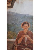 Giovanni Malesci, Bianca Pasqualetti at Villa, oil on wood, 16x25 cm, 1912