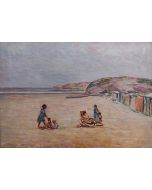 Giovanni Malesci, Spiaggia di Ostenda, olio su tavola, 34x49 cm, 1953