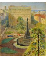 Giovanni Malesci, View of Piazza 5 Giornate, oil on canvas, 50x60 cm, 1966