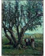 Giuseppe Comparini, The olive harvest, oil on canvas, 35x50 cm, 1969