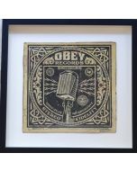 Obey (Shepard Fairey), Microgroove (microphone) AC HPM, serigrafia e carta  collage su cover LP, 30,5x30,5 cm, 2008