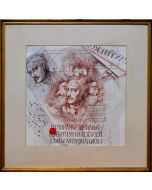 Giancarlo Prandelli, Autoritratto, matita, sanguigna e china su cartoncino,41x41cm