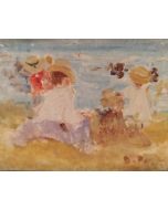 Daniela Penco, Children on the beach, oil on canvas board, 9x7 cm