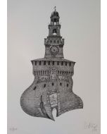 Giovanni Franzi, Il Castello Sforzesco, litografia, 35x49 cm