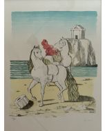 Giorgio De Chirico, Cavalli sulla spiaggia, litografia, 70x50 cm