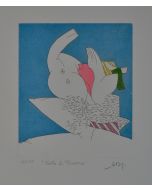 Gianni Dova, Festa di primavera, acquaforte a 5 colori, 35x50 cm