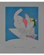 Gianni Dova, Spring festival, etching in 5 colours, 35x50 cm