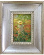 Daniela Penco, Woman in a poppies garden, oil on canvas board, 10x15cm (23,5x28,5 cm with frame) 