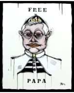 Yux, Free Pope, acrylic crayon, enamel and poster on canvas, 80x100 cm