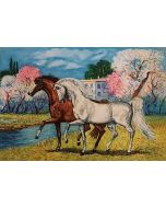 Giovan Francesco Gonzaga, Horses in the spring, colour etching, 60x80 cm