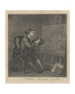 William Hogarth, Hogarth painting the comic muse, etching, 40x35