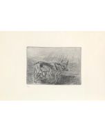 Antonio Ligabue, Mucca e vitellino, puntasecca, 31,5x21,4 cm (foglio 70x50 cm)