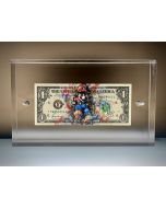 Paz Blandina , Super Mario, Tecnica mista su banconota da 1 dollaro USA, 22x13,5x4 cm