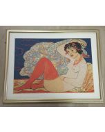 Salvatore Fiume, Odalisque, screen printing on damask, 70x50 cm