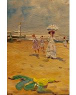 Impressionist School, Women on the Beach, oil on panel, 12x8 cm