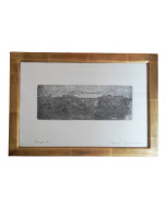 Giovanni Fattori, Landscape with two oxen, etching, 14,5x37,5 cm (40,5x55 cm with frame)