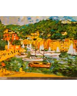 Michele Cascella, Portofino ships, screen printing on sheet, 30x40 cm