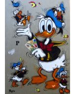 Yux, Donald Duck, acrylic, crayon, enamel and poster on canvas, 70x100 cm 