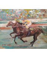 Scuola Francese, J.M. Corsa di cavalli, olio su tavola, 18x21cm
