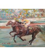 French School, J.M. Horseracing, oil on wood, 18x21 cm