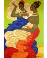 Salvatore Fiume, The Somali sisters, mixed media screen printing d'aprés 32 colours on brocade, 35x50 cm