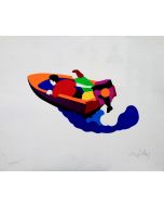 Marco Lodola, Motorboat, sericollage on handmade paper, 40x50 cm