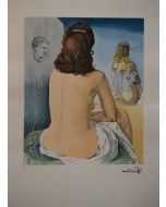 Salvador Dalì, Ma femme nue regardant son propre corps, devenir marches, trois vertèbres d'une colonne, ciel et architecture, acquaforte, 58x80, 1987
