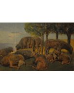 Giovanni Malesci, L'ovile, olio su tavola, 22x33 cm, 1927