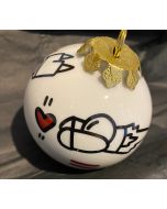 Melkio, superhero, little man in love and hearts, Porcelain Christmas ball, h 7.5 cm